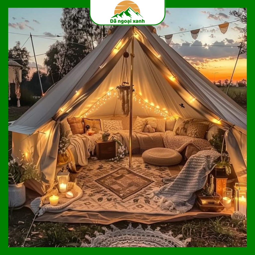 Cách trang trí lều trại đẹp nhất với gối và thảm picnic